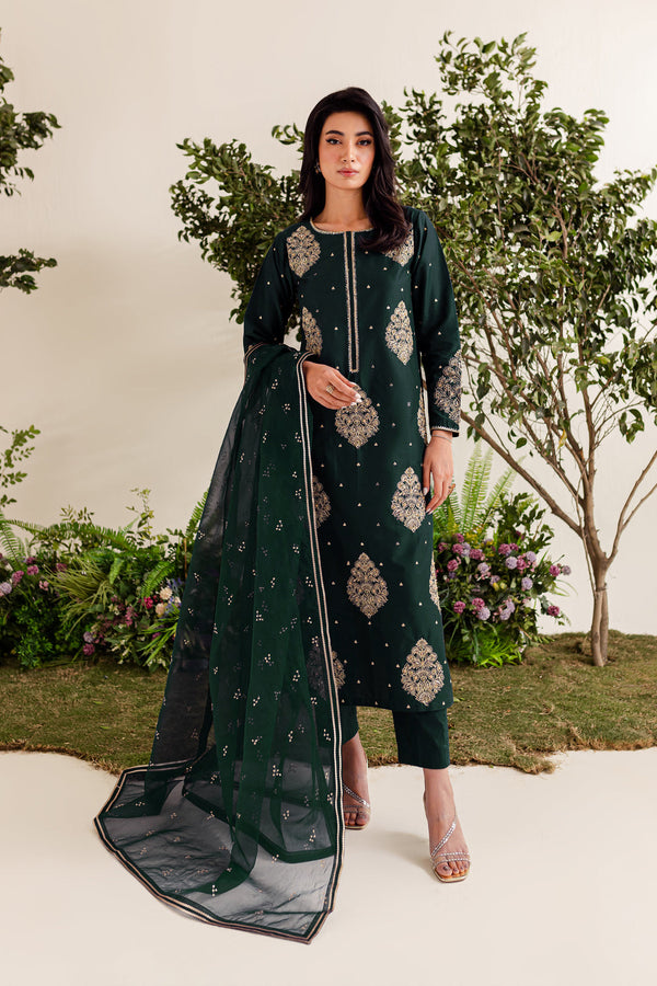 GREEN IMPERIAL EMBROIDERED 3PC FLAT 50%OFF