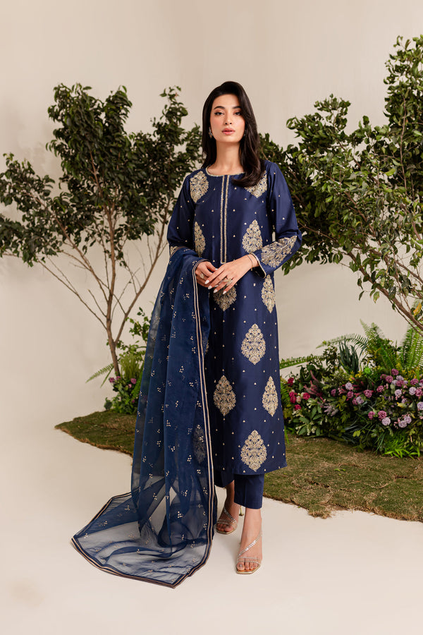 BLUE IMPERIAL EMBROIDERED 3PC FLAT 50%OFF