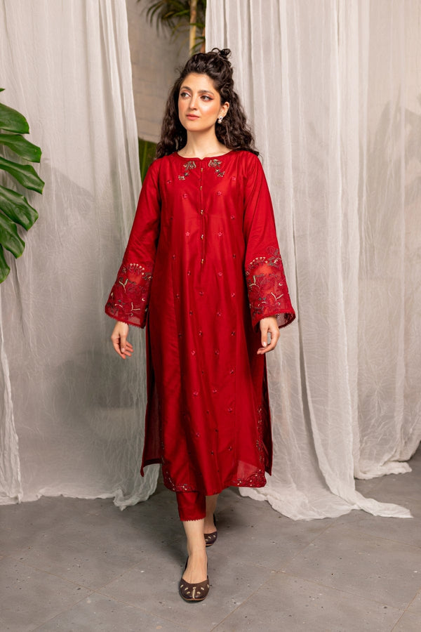 RED ROSE EMBROIDERED 2 Pc FLAT 50% OFF