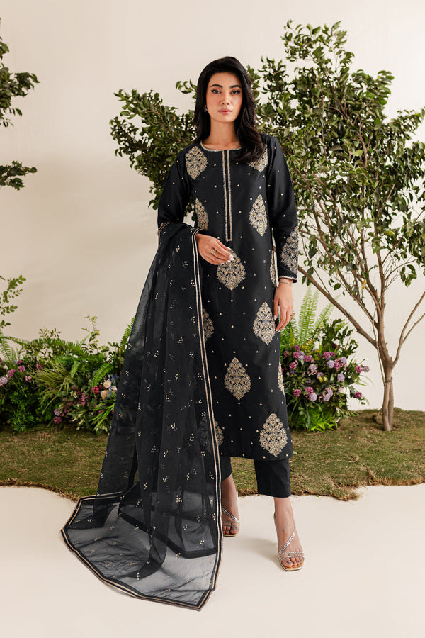 BLACK IMPERIAL EMBROIDERED 3PC FLAT 50%OFF