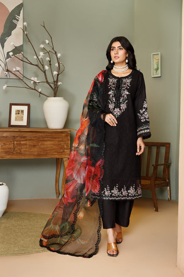 BLACK CHICKEN KARI 3PC EMBROIDERED WINTER DRESS 50% OFF